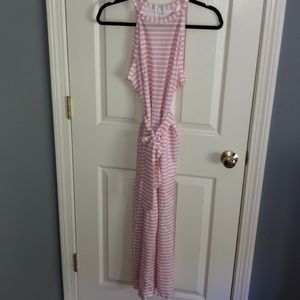 Pink and white stripped jumpsuit/ romper